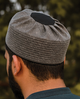 R022 - Pure Grey Black Checked with Black Round Top